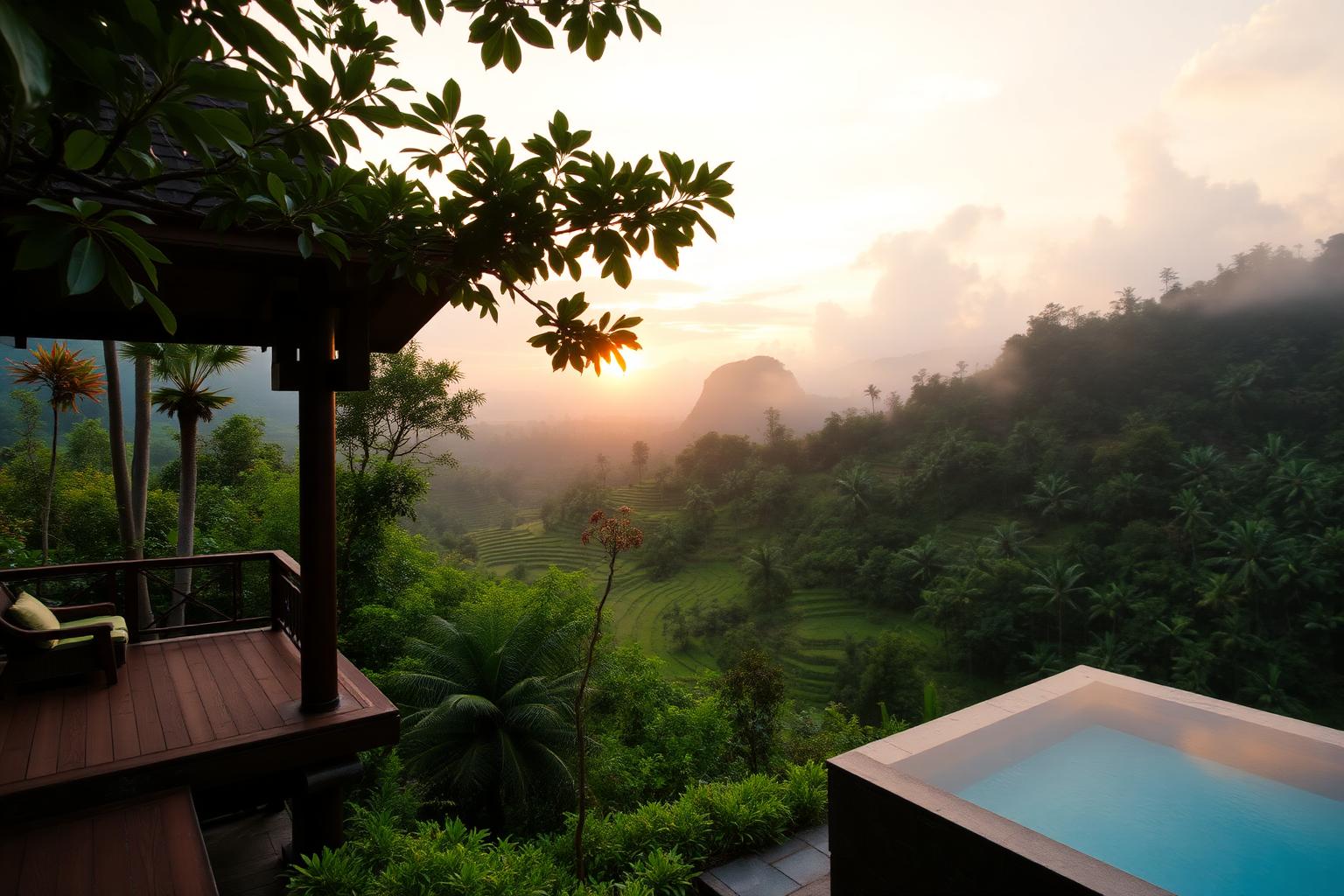 Jungle villa in Bali at sunset
