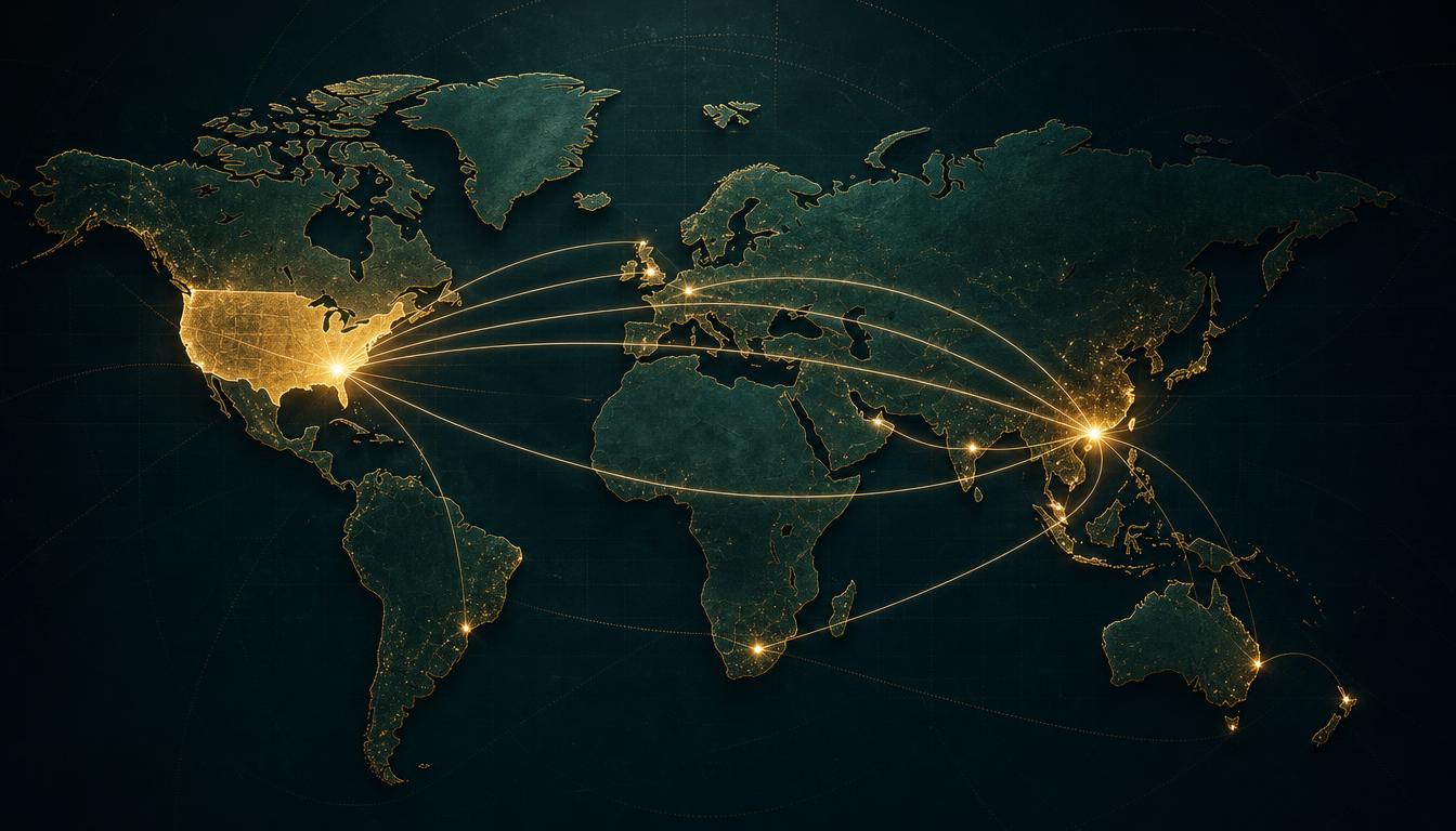 World map showing IBIS CLUB by Travel Advisor's international presence in the United States and Hong Kong